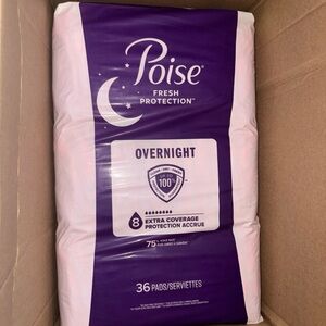 Poise Overnight Incontinence Pads for Women, 8 Drop Extra Coverage, 36 Count
